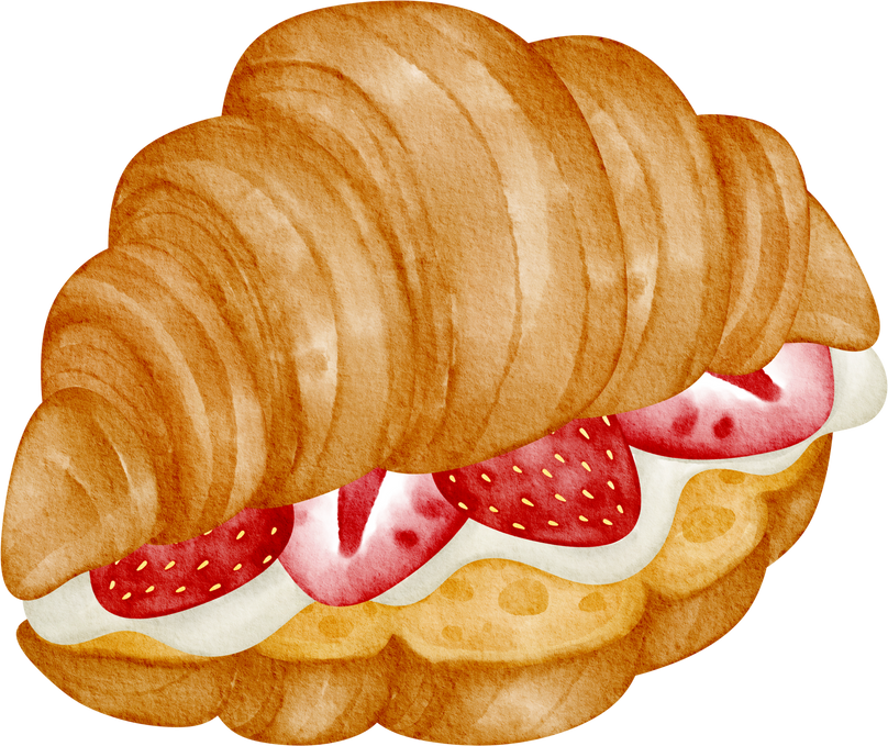 watercolor croissant strawberry