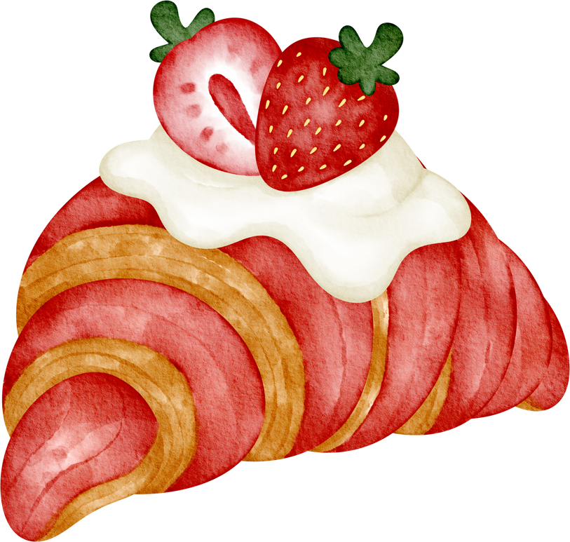 watercolor strawberry croissant