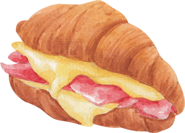 Croissant Sandwich Watercolor Illustration