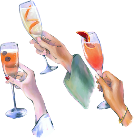 Champagne Fruity Summer Toast Textured Detailed Vibrant Trendy Cheering Glass Drinks Alcohol Friends Couple Group