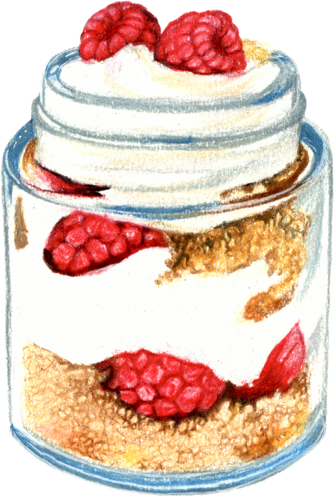 Colored Pencil Drawing - Raspberry Cheesecake, No-bake Raspberry Cheesecake, Cheesecake in a jar